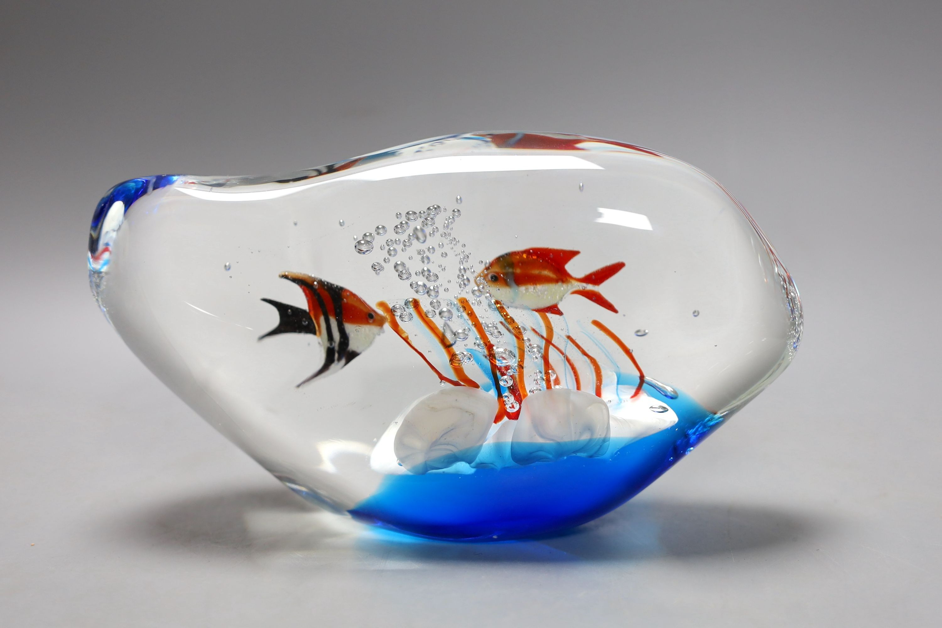 A late 20th century free form glass lamp work aquarium paperweight, indistinctly signed